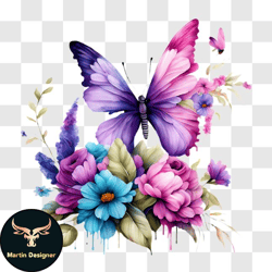 colorful butterfly on a bed of flowers png design 190