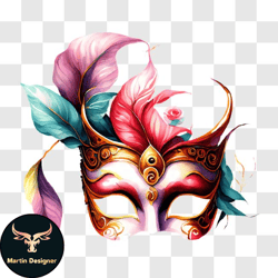 colorful venetian style mask with feathers and floral design png design 192