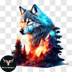 glowing wolf on rocky terrain with aura png design 196