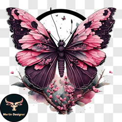 beautiful pink butterfly on a branch with pink flowers png design 195