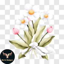 beautiful bouquet of white flowers and pink tulips png design 194