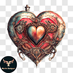 intricate steampunk heart shaped box with gears and cogs png design 197