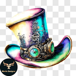 colorful top hat with gears and clock face png design 201