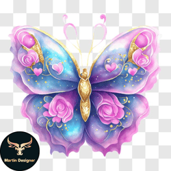 beautiful butterfly with pink roses on its wings png design 206