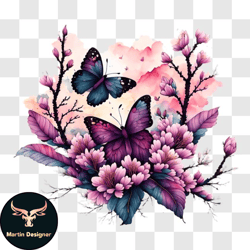 colorful butterflies and pink flowers png design 211