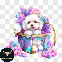 dog with flowers   cute gift idea png design 224