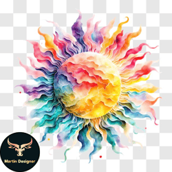 colorful sun art with watercolor patterns png design 225