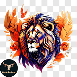 vibrant lion with colorful mane and surroundings png design 232