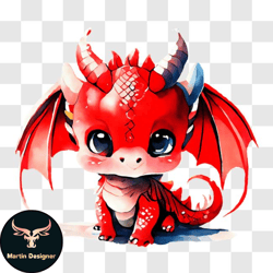 cute red dragon with wings and crown png design 234