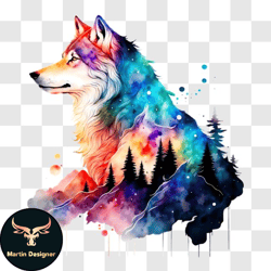 colorful wolf painting for personalizing electronic devices png design 241