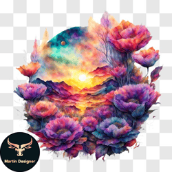 beautiful sunset landscape with wildflowers png design 240