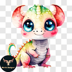 adorable cartoon baby dragon on black background png design 246