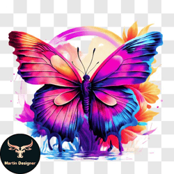 vibrant butterfly on watercolor flower png design 254