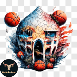 unique basketball themed house with rainstorm png