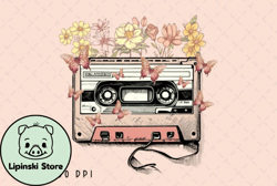 retro cassette tape flowers vintage png design 12