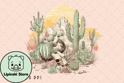 cow skull desert sun cactus vintage png design 03