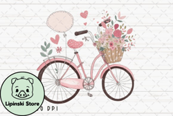 pink bicycle watercolor vintage clipart design 01