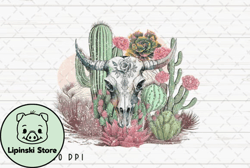 cow skull desert cactus vintage png design 05