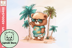 bear summer vintage png watercolor design 19