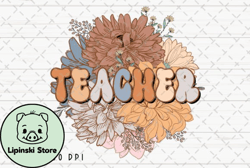 floral teacher retro flower vintage png design 13