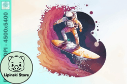 astronaut surfing vintage png watercolor design 72