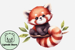 red panda floral watercolor clipart design 97