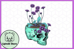 pushing up daisies vintage skull png design 128