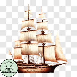 vintage sailing ship at sea png design 147