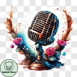 vintage microphone with roses png design 145