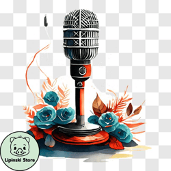 vintage microphone on a floral background png design 148