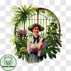 woman gardening with her pet bird png design 150