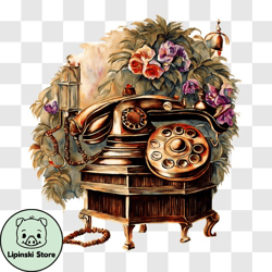 vintage telephone with floral and jewelry accents png design 153