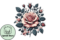 classic winter rose flower clipart design 159