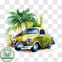 vintage car in a tropical paradise png design 171