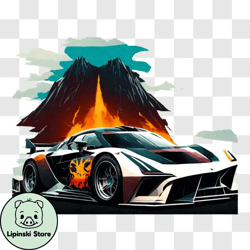 high speed racing car with active volcano background png design 173