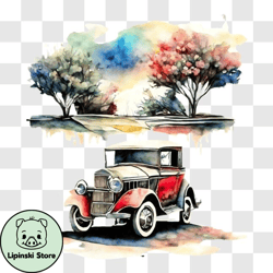 vintage car watercolor painting png design 172