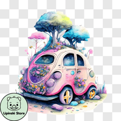 colorful car art piece with nature elements png design 175