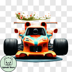 orange race car with flower design png design 184