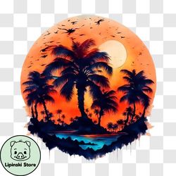 tranquil tropical island sunset with palm trees png design 268