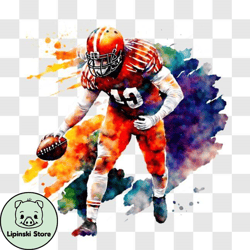 football player in orange uniform on colorful background png design 302