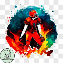 football player holding a football in front of splashes of colorful paint png design 319