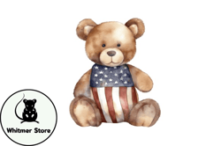 watercolor 4th of july teddy bear design 01