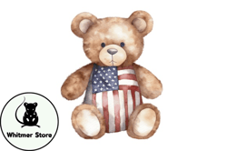 watercolor 4th of july teddy bear design 02