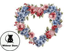 watercolor 4th of july wreath heart design 12