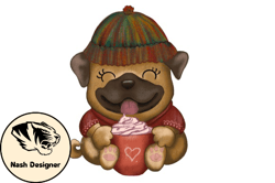 baby pug drink coffee png design 40