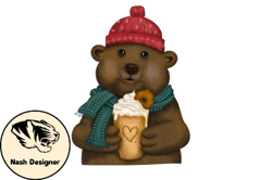 cute bear drink coffee png design 42