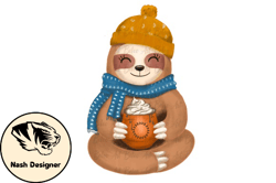 baby sloth drink coffee png design 44