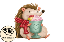 baby hedgehog drink coffee png design 46