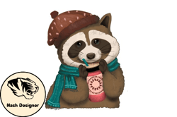 baby raccoon drink coffee png design 43