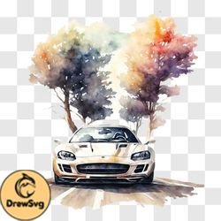 vibrant watercolor painting of an exotic sports car png design 178